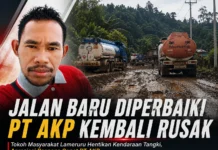 JALAN BARU DIPERBAIKI PT AKP KEMBALI RUSAK, TOKOH MASYARAKAT LAMERURU HENTIKAN KENDARAAN TANGKI